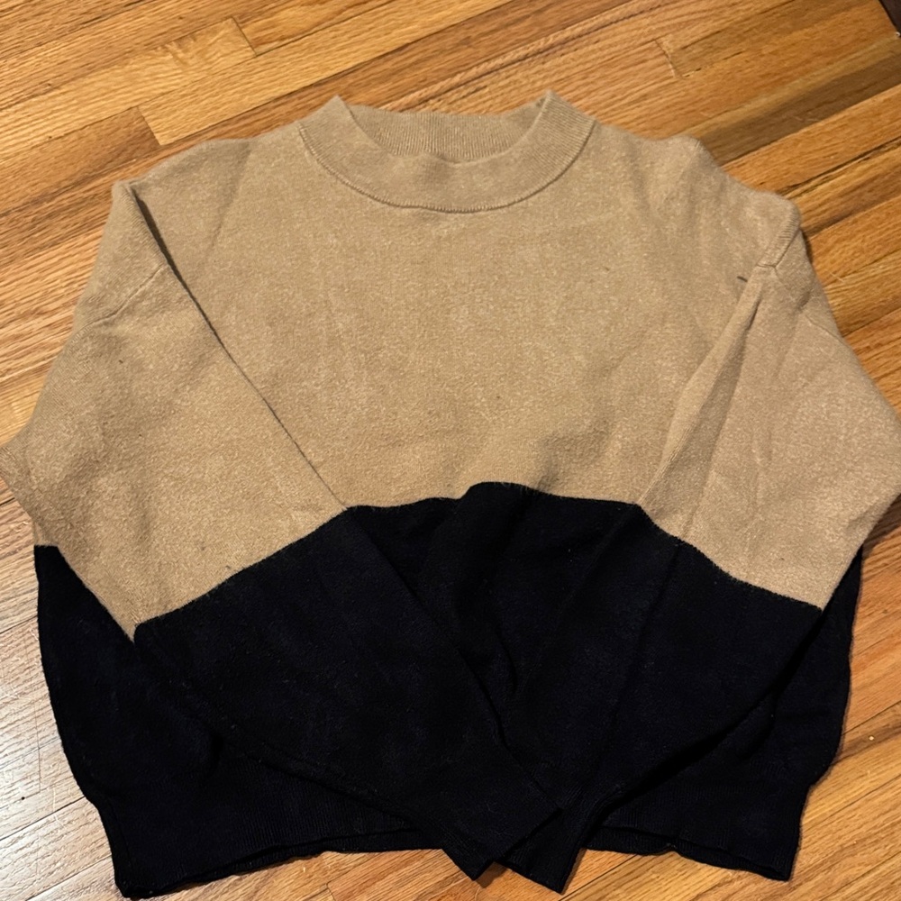 Mango Tan and Black Crew Neck Sweater